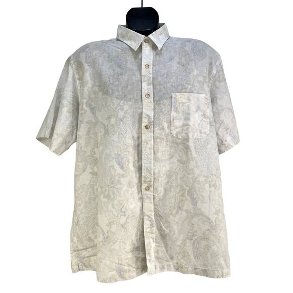 Tasso Elba Island Linen Shirt Tonal Paisley Button Up Top